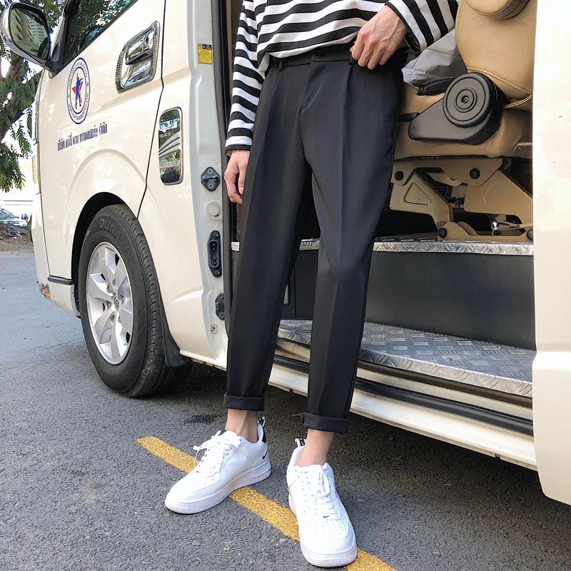

Men's trousers 2019 spring new solid color loose fashion casual self-cultivation youth nine pants personality men's clothing