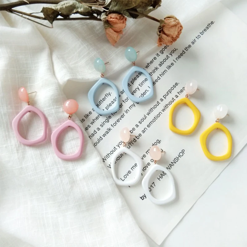 

New Design Sweet Irregular Color Geometric Acrylic Long Big Drop Earrings For Women Marble Dangle Jewelry Pendientes