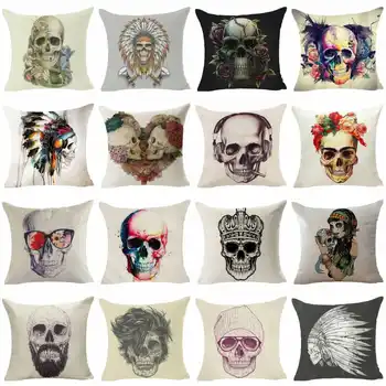 

Skull Cushion CaseThrow Pillow Case Linen Cotton Pillow Cover Home Soft Room Gifts Single Sides Printing