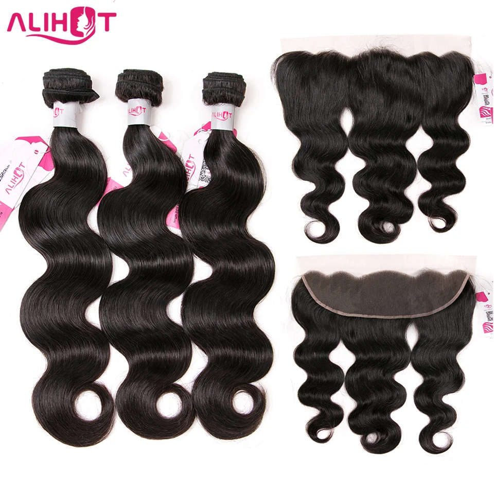 

Ali Hot Hair 13x4 Lace Frontal Closure With Bundles Remy Brazilian Body Wave Human Hair Bundles With Frontal Closure