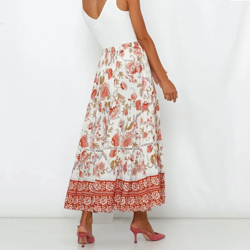 BEFORW 2019 Boho Floral Print Long Skirt Women Lace Up Summer Beach Casual Maxi Skirts Female Skirt BEFORW 2019 Boho Floral Print Long Skirt Women Lace Up Summer Beach Casual Maxi Skirts Female Skirt