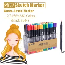STA 12/24/36/48/80 Цвета черный маркер для рисования мягкий двойной головкой водорастворимый кисть для эскиза ручка для художника рисунок анимации дизайн