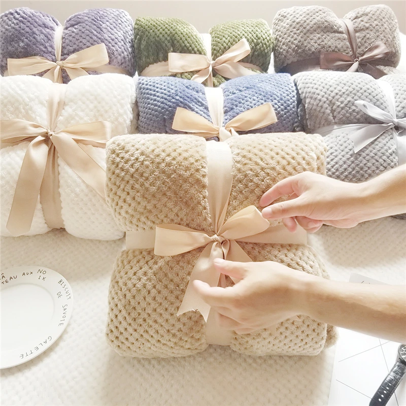 

Flannel Fleece Luxury Blanket Cream Camel Smoke Blue Size Light Weight Cozy Plush Microfiber Solid Weighted Blanket Japan Style