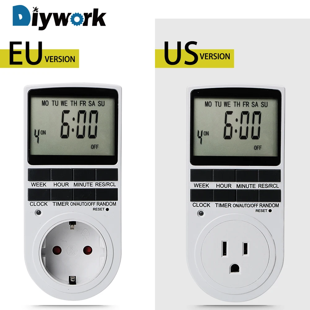 

DIYWORK 12/24 Hour Cyclic Power Socket 220V Plug Programmable Timing Socket Electronic Digital EU/US Plug Timer Switch