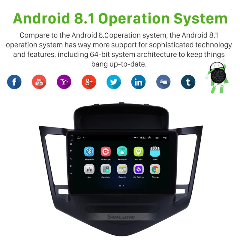 Seicane стерео Bluetooth навигация SWC 9 &quotAndroid8.1 HD сенсорный gps wifi для Chevrolet Cruze 2013 2014 2015