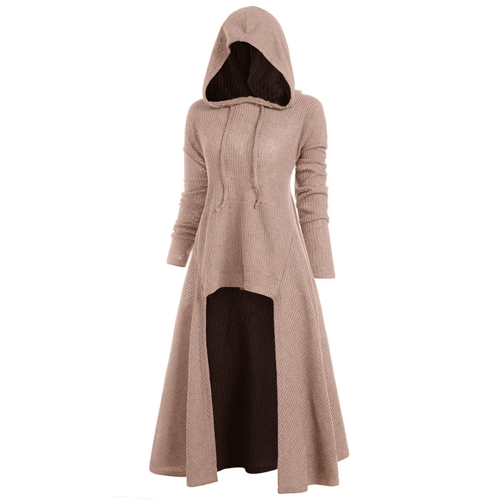 VESTLINDA Winter Sweater Womens Fashion Hooded Plus Size Vintage Cloak High Low Sweater Blouse Tops Harajuku pullover pull femme