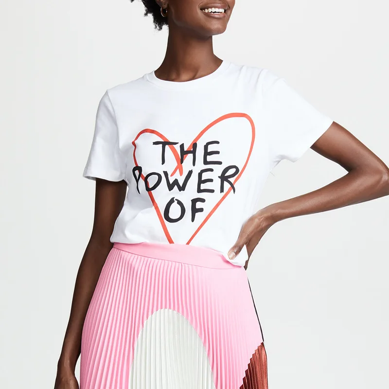 

Women Heart Love Printed Cotton O Neck Short Sleeve Summer White T shirt
