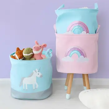 

OUNONA Folding Cartoon Laundry Baskets Rainbow Pattern Dirty Clothes Laundry Organizing Basket Children's Toys Storage bucket