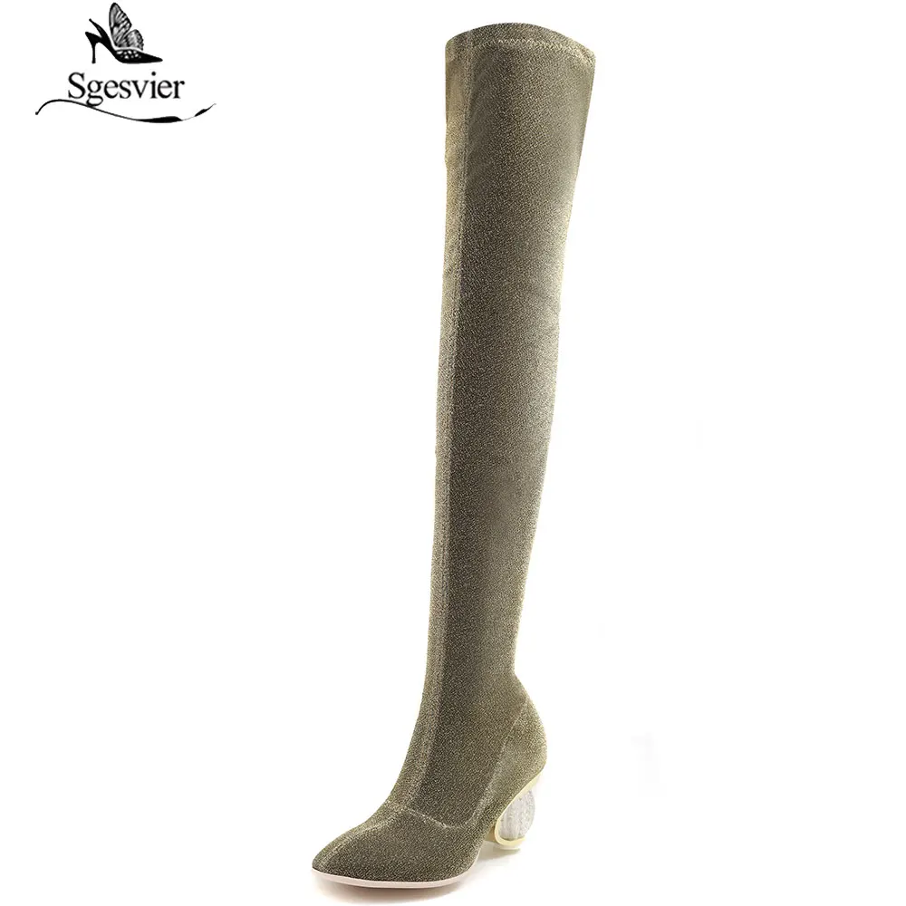 

Sgesvier Size 35-43 Women High Heel Boots Strange Heels Round Toe Over Knee Boots Female Sexy Fashion Shoes Club Women Footwear