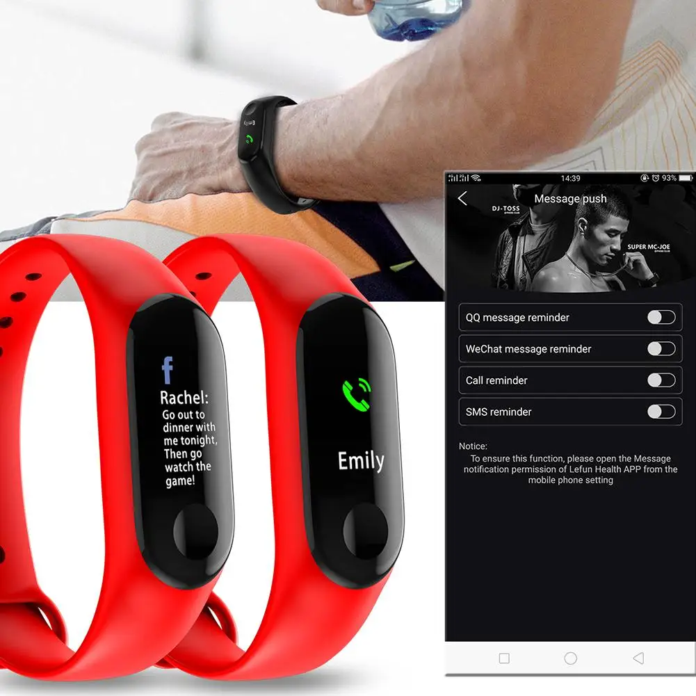 

M3 Smart Waterproof Bracelet Fitness Step Tracker Smart Remind Heart Rate Blood Pressure Examination Function Sports Wristband