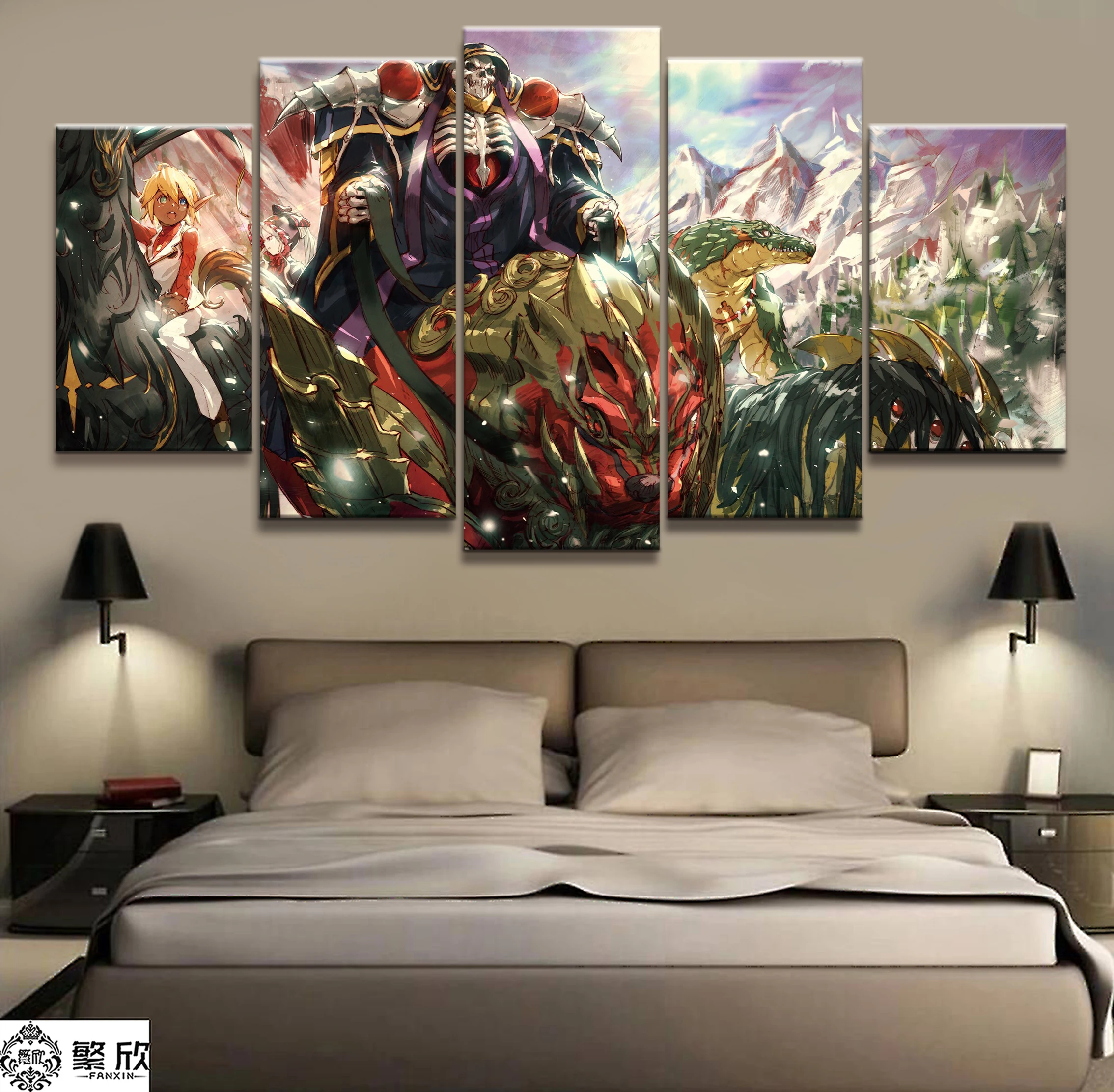 

Home Decor Modular Canvas Painting Picture 5 Piece Overlord Ainz Ooal Gown Anime Poster Canvas Wall For Home Canvas Wholesale