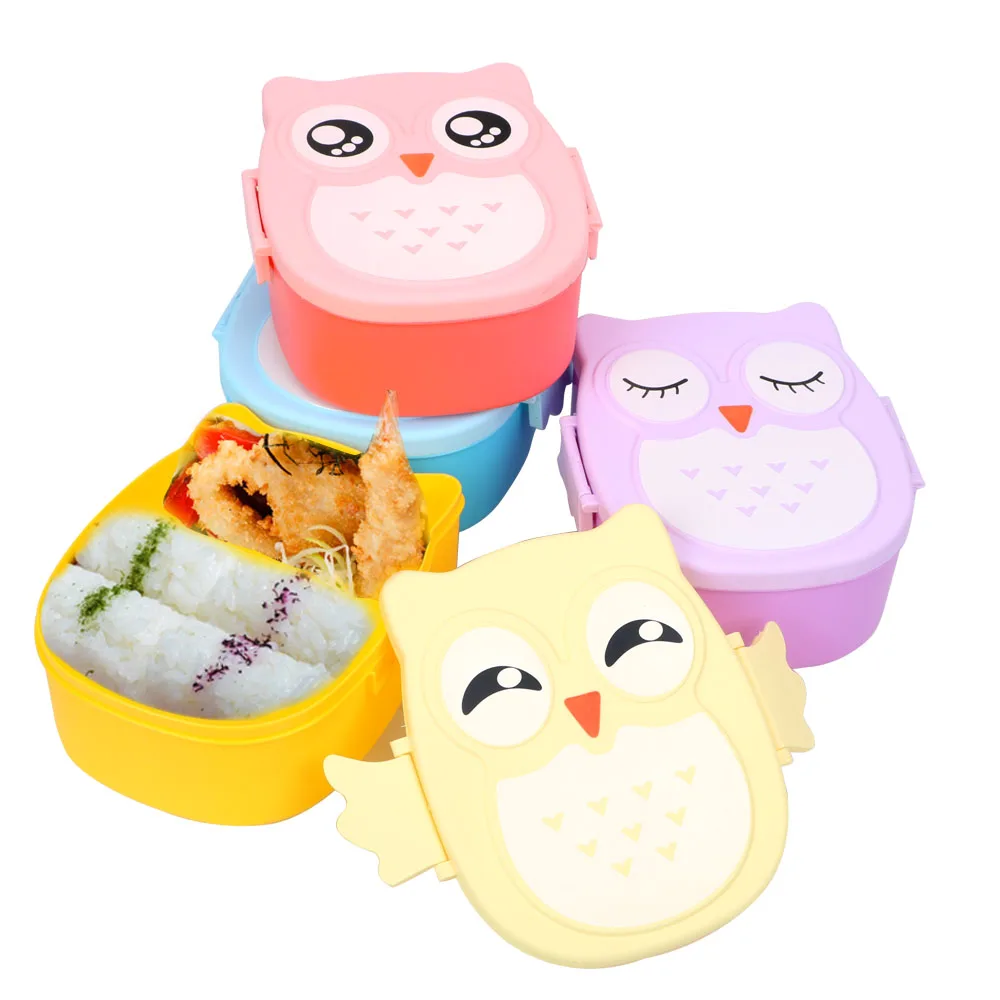 

Children Bento Boxes Food Container Storage Case 900ML Owl Shape Lunch Box with Spoon Fork Lunchbox Plastic
