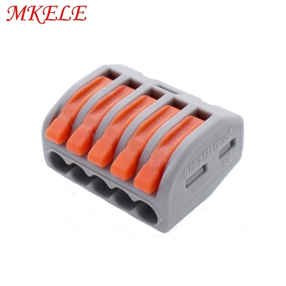 

20 pcs MKELE 2PCT215 Universal Compact Wire Wiring Connector 5 pin Conductor Terminal Block With Lever 0.08-2.5mm2