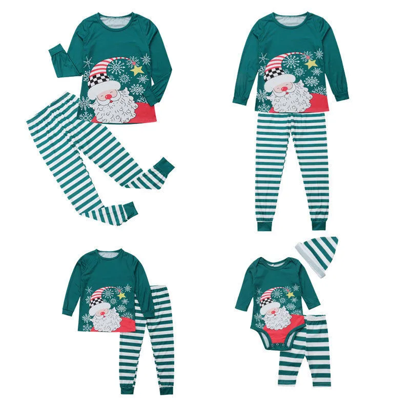 

2018 XMAS PJs Family Matching Outfits Dad Mom Kid Baby Christmas Santa Claus Stripe Nightwear Sleepwear Pajamas Set Plus Size