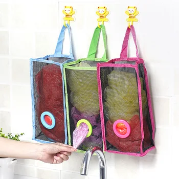 

Hanging Trash Bag Storage Shopping Bagstor Container Natural Basket Grocery Mesh Trash Wall Dispenser Kitchen Organizing Decor