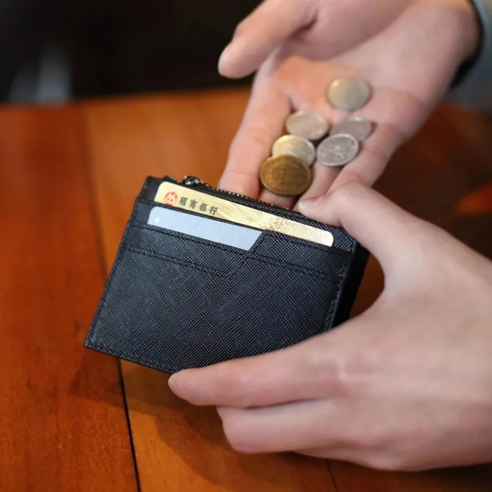 

90 Points Xiaomi Zero Wal-lets Genuine Cow hide Purse Men's Wal-let Standard Wal-lets Fashion Zipper Wal-lets Card Holder Black