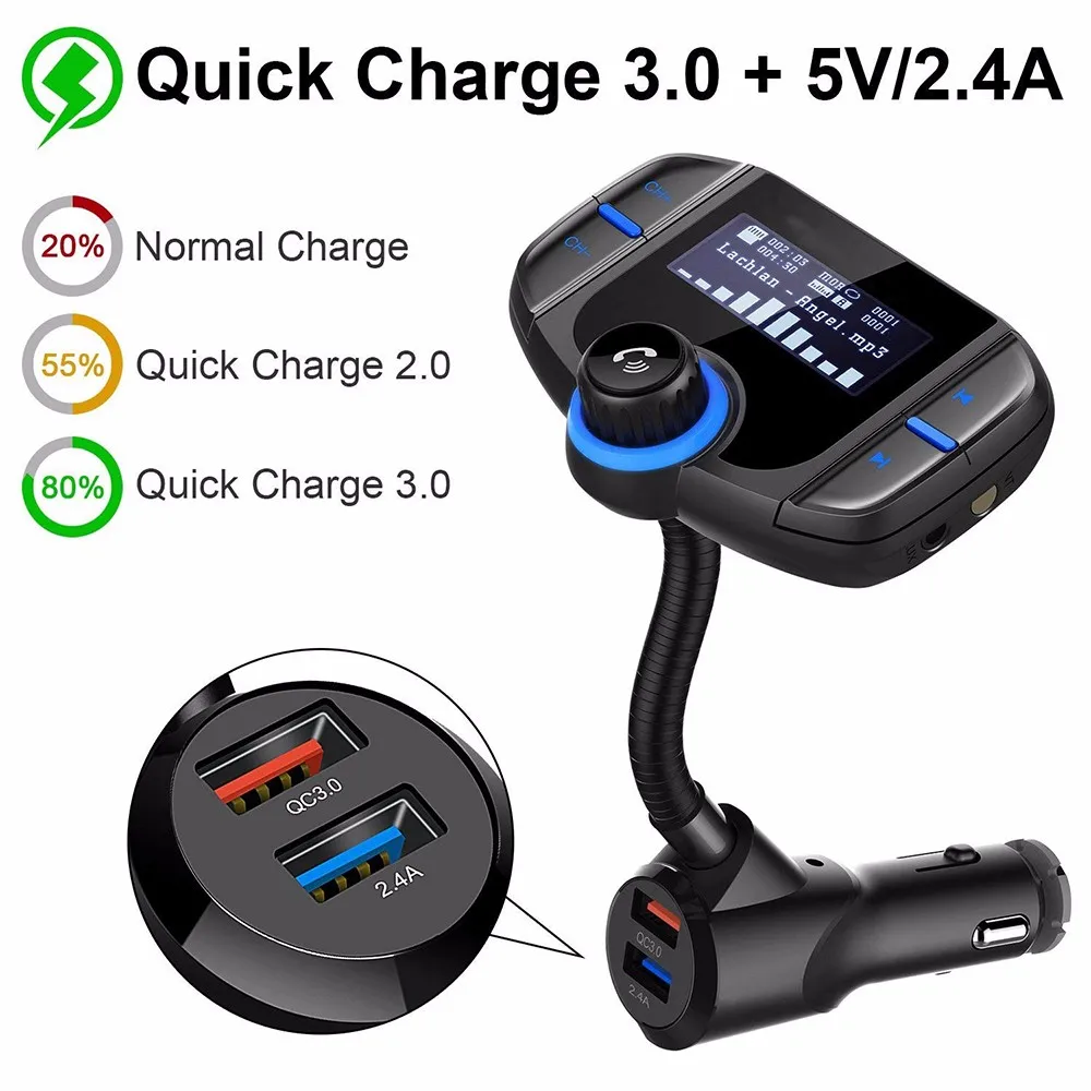 QC3.0 Dual USB FM Transmitter Car Charger 1.7'' Vehicle Radio MP3