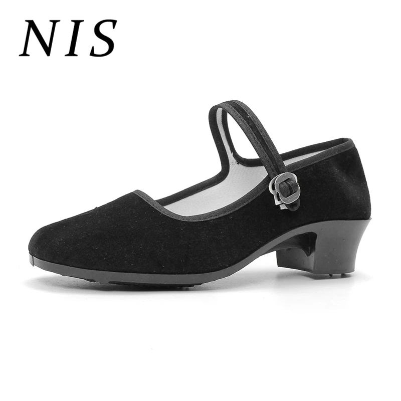 NIS Ankle Buckle Strap Casual Women Pumps Shoes Woman Cotton Fabric