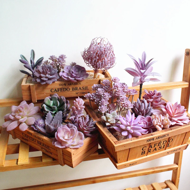 

Hot 1pc Mini Purple Succulents Charming Plastic Flocking Floral Plant Accessories Potted