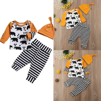 

Pudcoco Baby Set 0-24M Toddler Baby Boys Girls Bear T-shirt Tops+striped Pants Outfits Legging Clothes Set