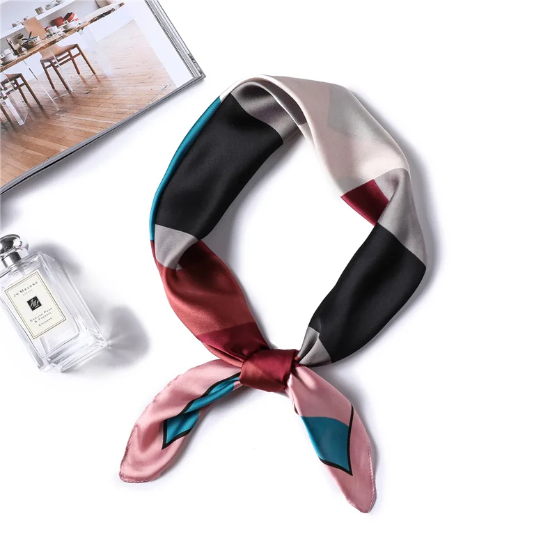 

70x70 GeometricPrint Silk Scarf Women Scarf Squares New Multifunctional Head Scarf Multicolor Doodling Kerchief Neck Shawl Wrap