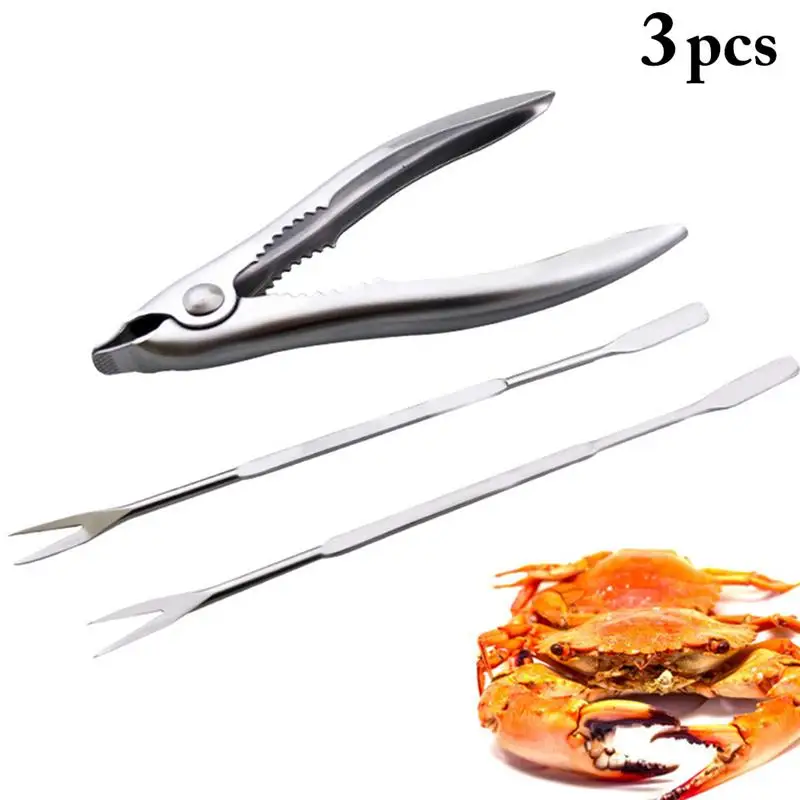 

3pcs Stainless Steel Lobster Crab Cracker Shell Claw Seafood Forks Nuts Opener Kitchen Seafood Cooking Tool Gadgets
