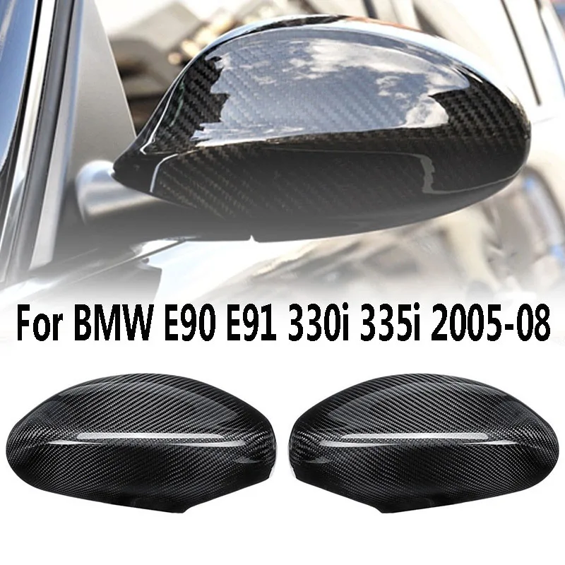 

2x Carbon Fiber Rearview Mirror Cover Cap Fit For BMW E90 330i 335i 05-08 Stock