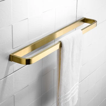 

Hot Sale Single Towel Bar Brushed Gold Square Towel Rack Wall Mounted Bathroom Fitting Towel Hanger Free Shipping