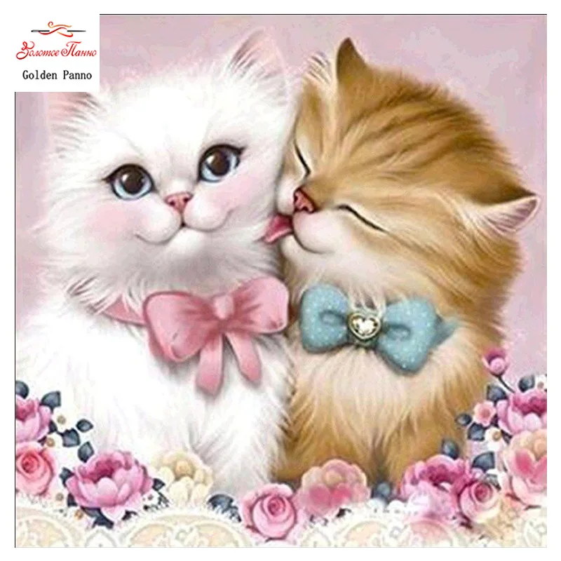 REVIEW TOP SELLER  Goldenpanno Diamond painting "cat couple" 3D stitching cross stitch square diamond full rhinestone 