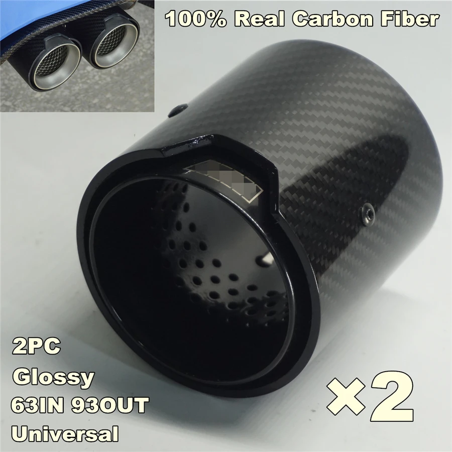 

2pcs/lot, 63MM INLET OD 93MM OUTLET OD Glossy Carbon Fiber Exhaust tip For BMW M Performance