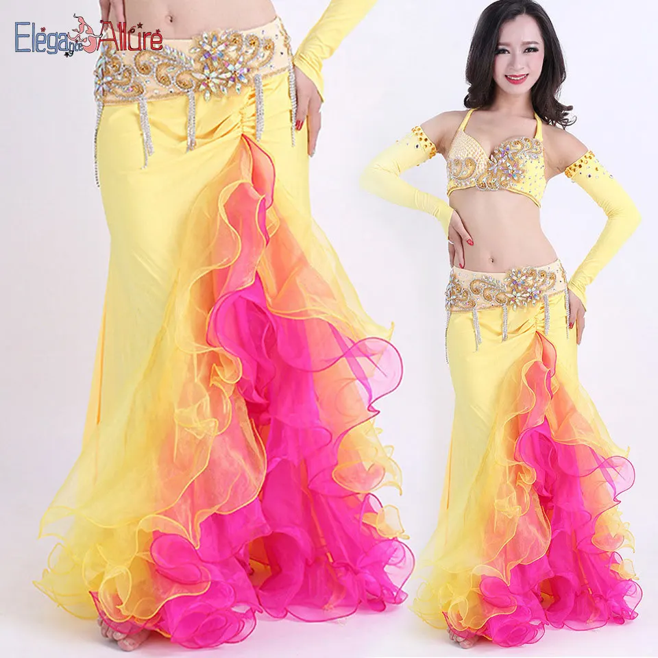 

E&A 5pcs Bellydance New Performance Dancewear Belly Dance Costume Set Women Skirt Belly Sets Top dress Belt Bracelets Girl Gifts