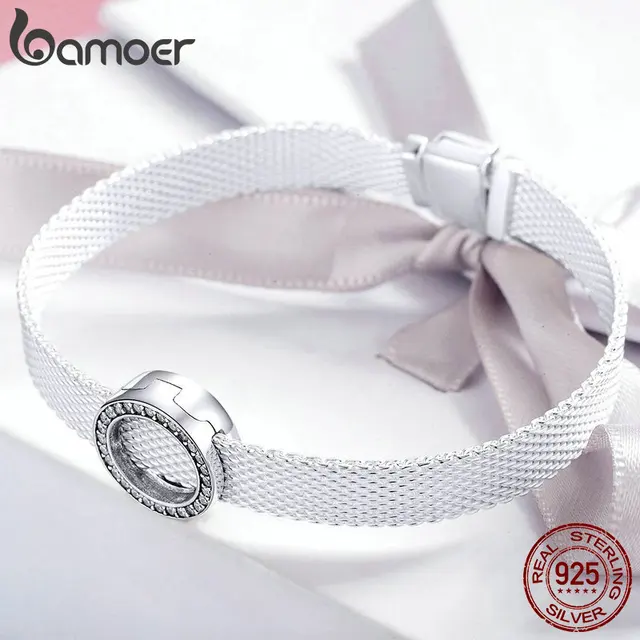 BAMOER Hot Sale Authentic 925 Sterling Silver Clear Zircon Round Circle Beads Charm fit Women Bracelets BAMOER Hot Sale Authentic 925 Sterling Silver Clear Zircon Round Circle Beads Charm fit Women Bracelets DIY Jewelry SCX101