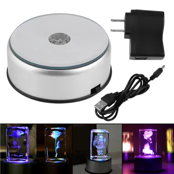 

LED Colorful Luminous Base Light Rotating Crystal Display Base Stand Holder with AC 110-240V US Plug