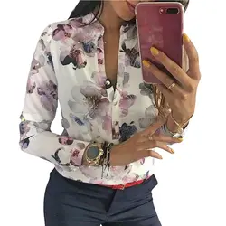 Весна Для женщин Элегантный цветочный Женские повседневные блузки Цветочный принт кнопка с длинным рукавом Базовая рубашка модный дизайн
