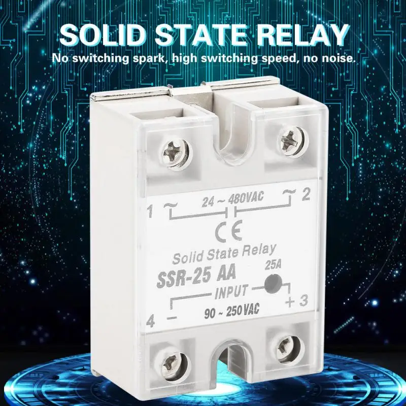 SSR 25 AA 25A твердотельный релейный модуль AC вход 90 250 В выход 24 480 задержка релейная