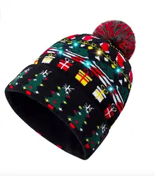 Светодио дный светодиодная Рождественская шляпа с подсветкой X'MAS вязаная шапка-бини для вечерние вечеринки праздничные подарки уродливый