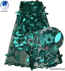 Красивая кружевная ткань с бисером и пайетками в африканском стиле 5 ярдов зеленая кружевная ткань оптом и в розницу онлайн MX35N51