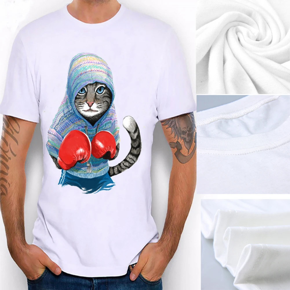 osierr6 Men's Funny Boxer Cat Printing Short Sleeve T-Shirt Tees Blouse (X White) |
