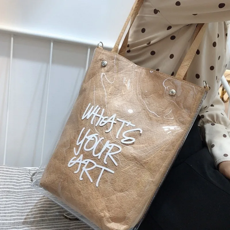 

Fashion Kraft Paper Transparent Bag Jelly Shoulder Bags Luxury Handbags Women Bags Designer PVC Bag Bolsa Feminina Sac A Main