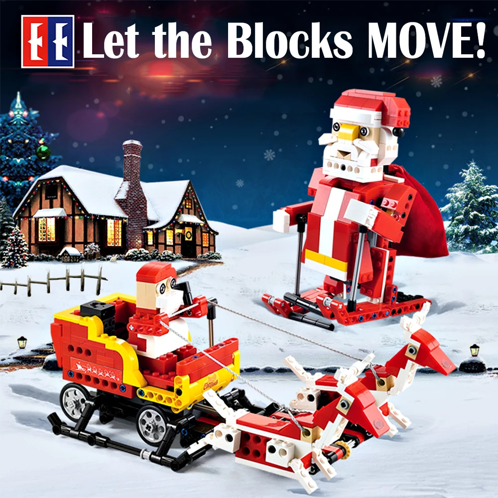 439pcs Santa Claus Christmas Sled Technic Building Blocks Toy Kit DIY bricks Children Birthday holiday Gifts | Игрушки и хобби