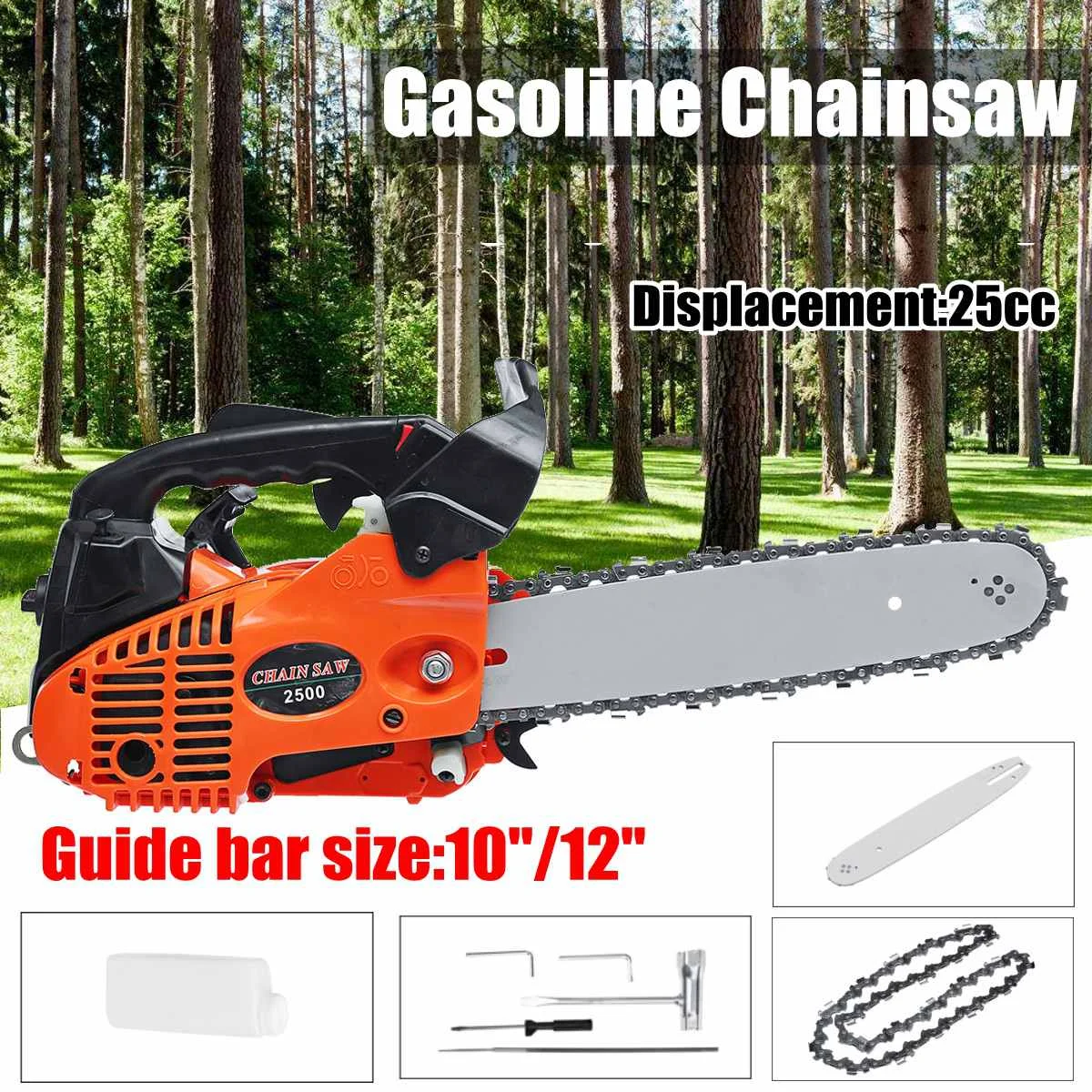 

25CC 900W 7500rmp/min Gasoline Chainsaw Garden Power cutting Tools Max 10000rmp with 12inch Guide Bar Chain saw
