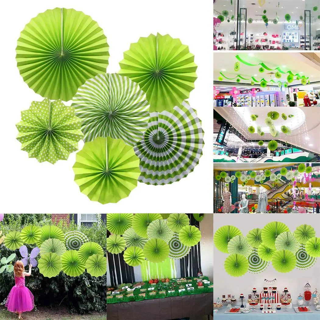 

Green Round Paper Birthday Prints Celebration Wedding Pack Fans of Paper Decorative Fans Party