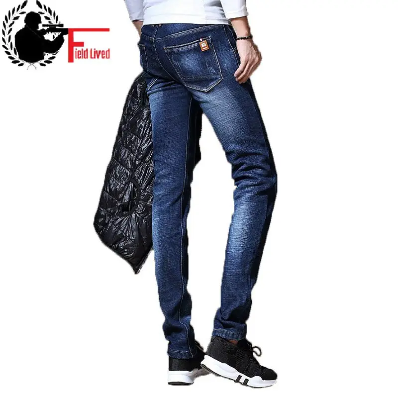 

Mens Winter Stretch Thicken Jeans Warm Fleece Lined Straight Jeans Fashion Velvet Clothing Male Denim Pants Classic Men Trousers
