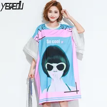 1623 увеличенная длинная футболка с расклешенными рукавами, рубашка большого размера, свободная Сетчатая футболка с круглым вырезом и принтом, Женская Футболка Harajuku, уличная одежда