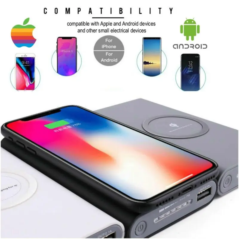 Qi Беспроводное зарядное устройство 10000 мАч для iPhone Samsung мобильный телефон