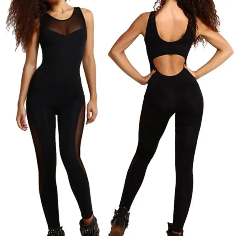 

Sexy Black Sleeveless Yoga Jumpsuit Off-Back Gauze Sexy and Charming Soft and Comfortable Sports Clothes for Female