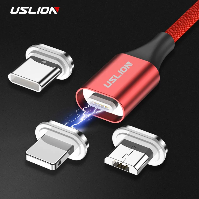 USLION Магнитный USB кабель Micro usb type C кабель для iPhone samsung S10 Plus 3A Быстрая зарядка магнит зарядное устройство кабели для мобильных телефонов