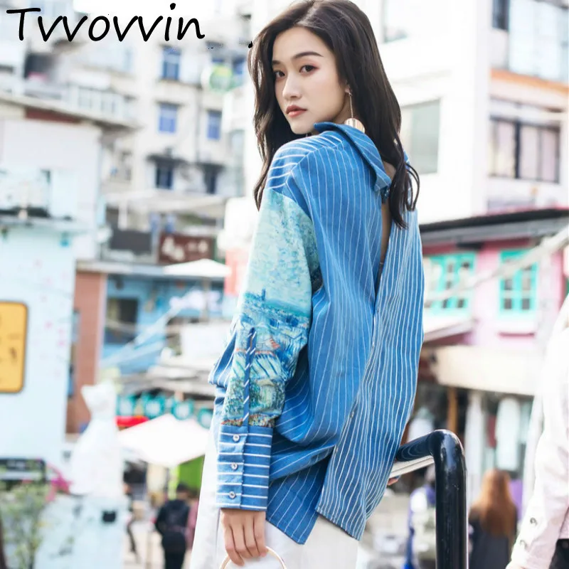 

TVVOVVIN Striped Shirt 2019 Women Spring Clothes Chemise Femme Casual Tops and Long Sleeve Asymmetric Blouse W104