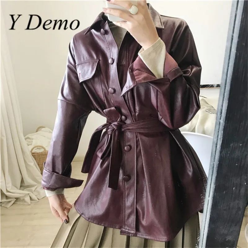 Prix Mode lâche poche PU cuir femmes veste mode à manches longues décontracté Chic Long manteau