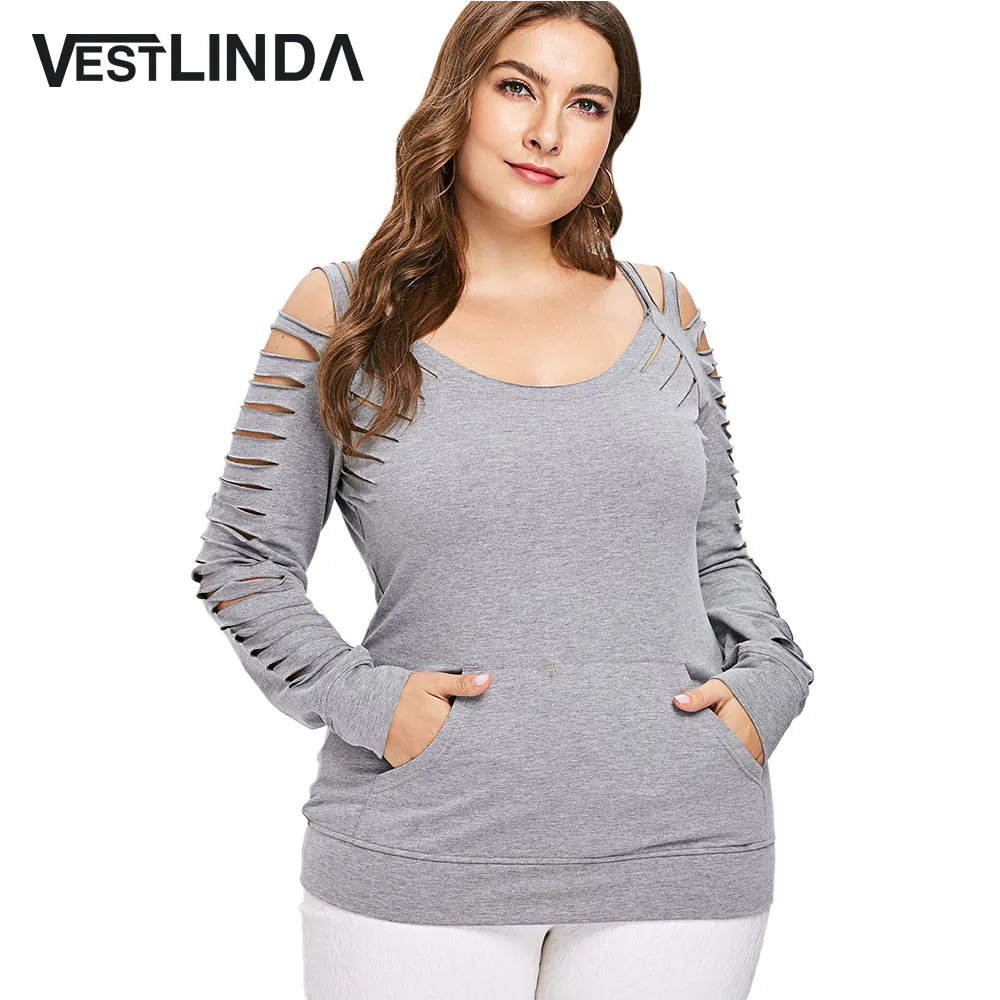 Женская футболка с карманами VESTLINDA повседневная кенгуру разрезами большие